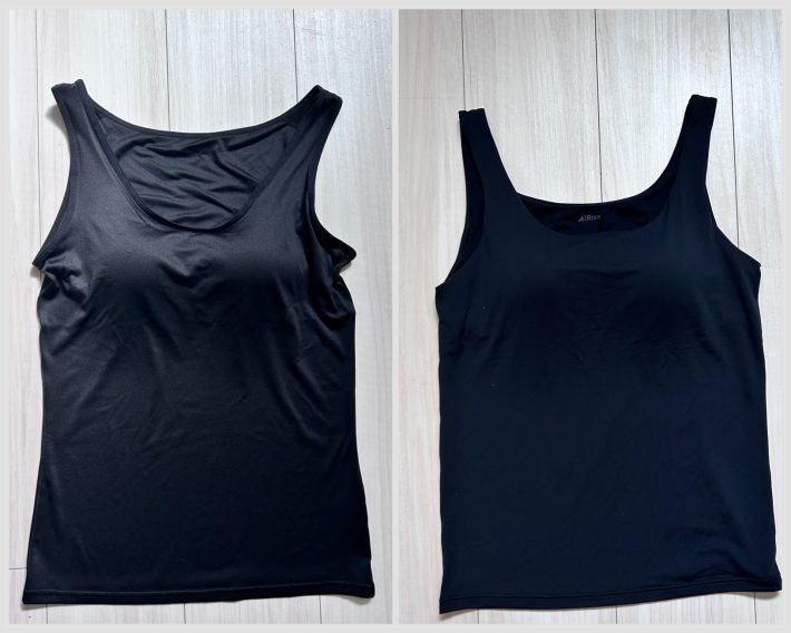 左：ワークマン「カップ付きタンクトップ」（税込980円）／右：ユニクロ「エアリズム ブラタンクトップ」（税込2290円）
