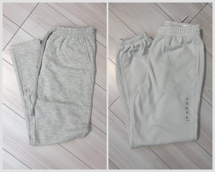 左：ワークマン「メンモリーイージーパンツ」（税込1280円）　右：ユニクロ「スウェットパンツ」（税込2990円）