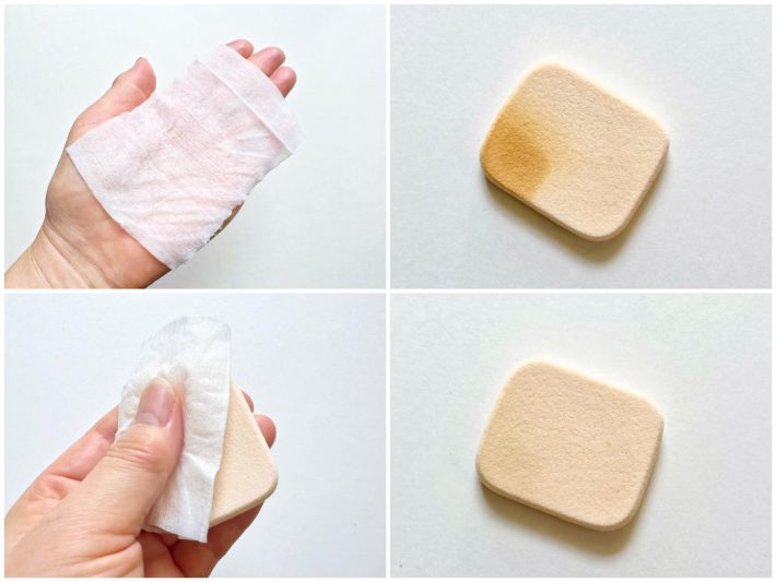 スポンジをシートで包んで揉み込むと汚れが落ちる