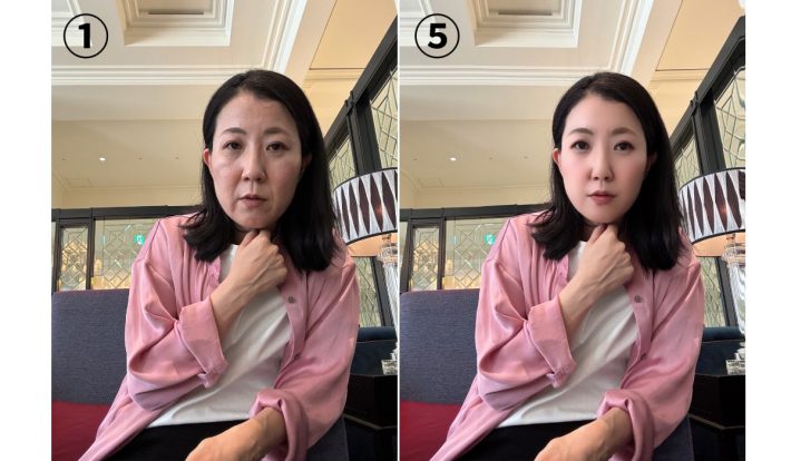 ⑤ ④に加えて目・眉毛を加工し、さらに美肌加工を強めたもの