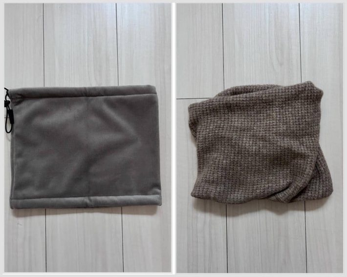 左：ワークマン「コーディロイ防風ネックウォーマー」（税込399円）　右：ユニクロ「ヒートテックフレヤーンネックゲイター」（税込1500円）