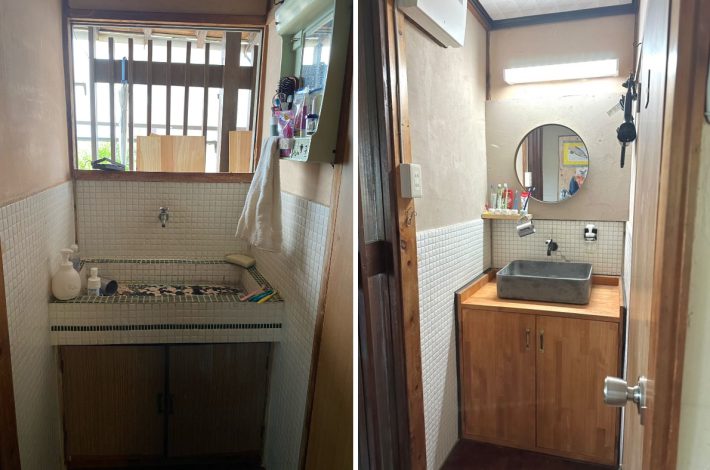 洗面所のタイルはもともとあったものを残している