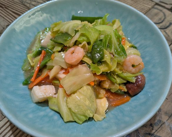 10分で海鮮八宝菜が完成。1人分を盛り付けてみました