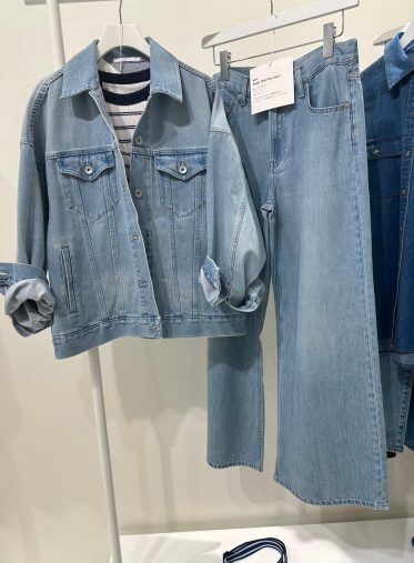 デニムオーバーサイズジャケット、ドレープワイドフレアジーンズ