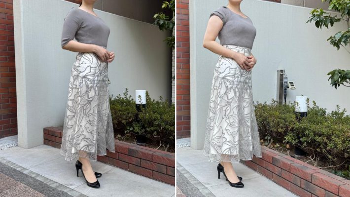 屋外撮影の五分袖と半袖