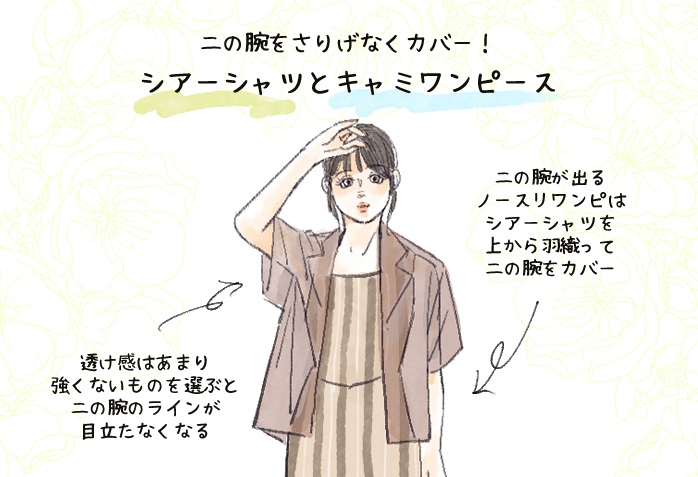 シアーシャツにキャミワンピース