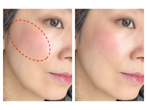 頬の高めの位置に何度か塗り重ねると、リフトアップして見え、華やかな印象に