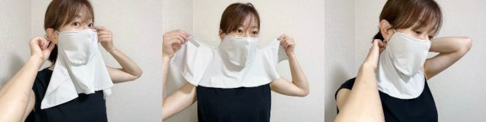 「UVカットフェイスカバー」（ユニクロ）　着用