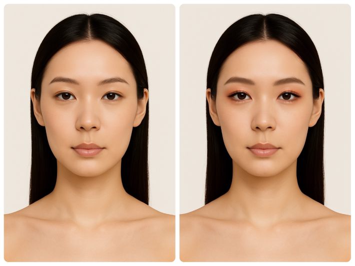 左すっぴん、右目元