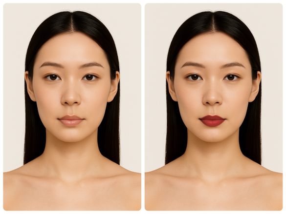 左すっぴん、右リップ