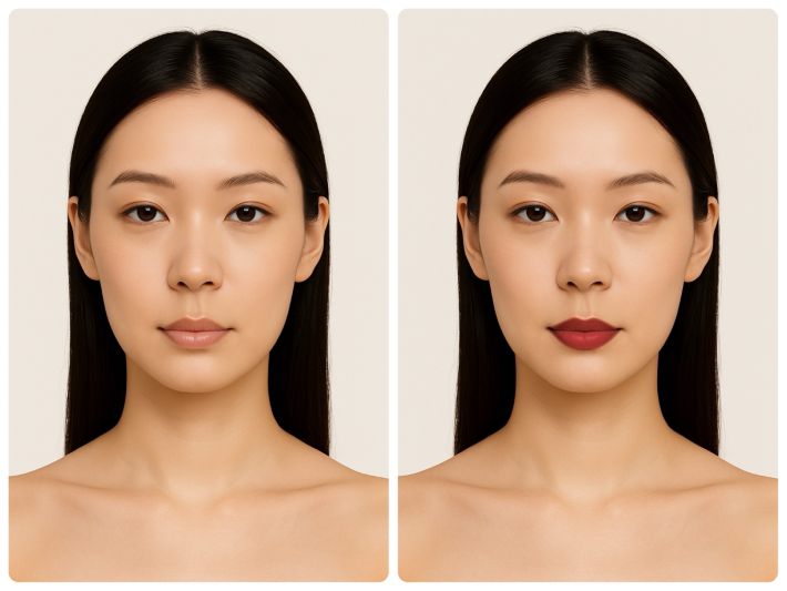左すっぴん、右リップ