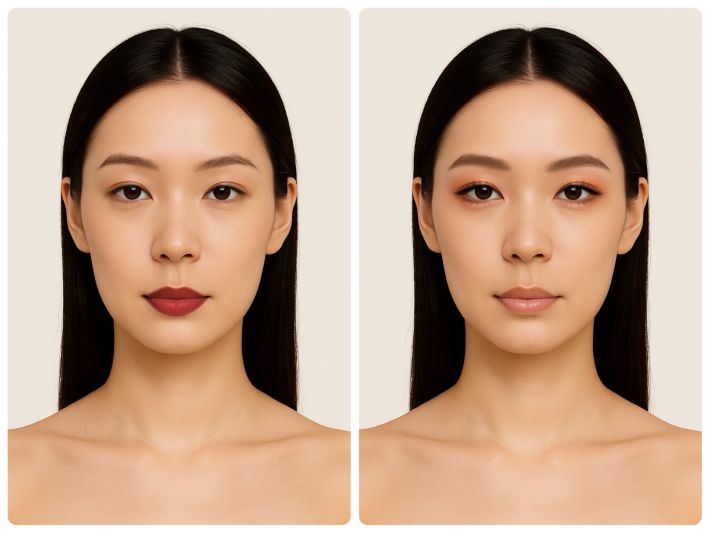 左リップ、右目元