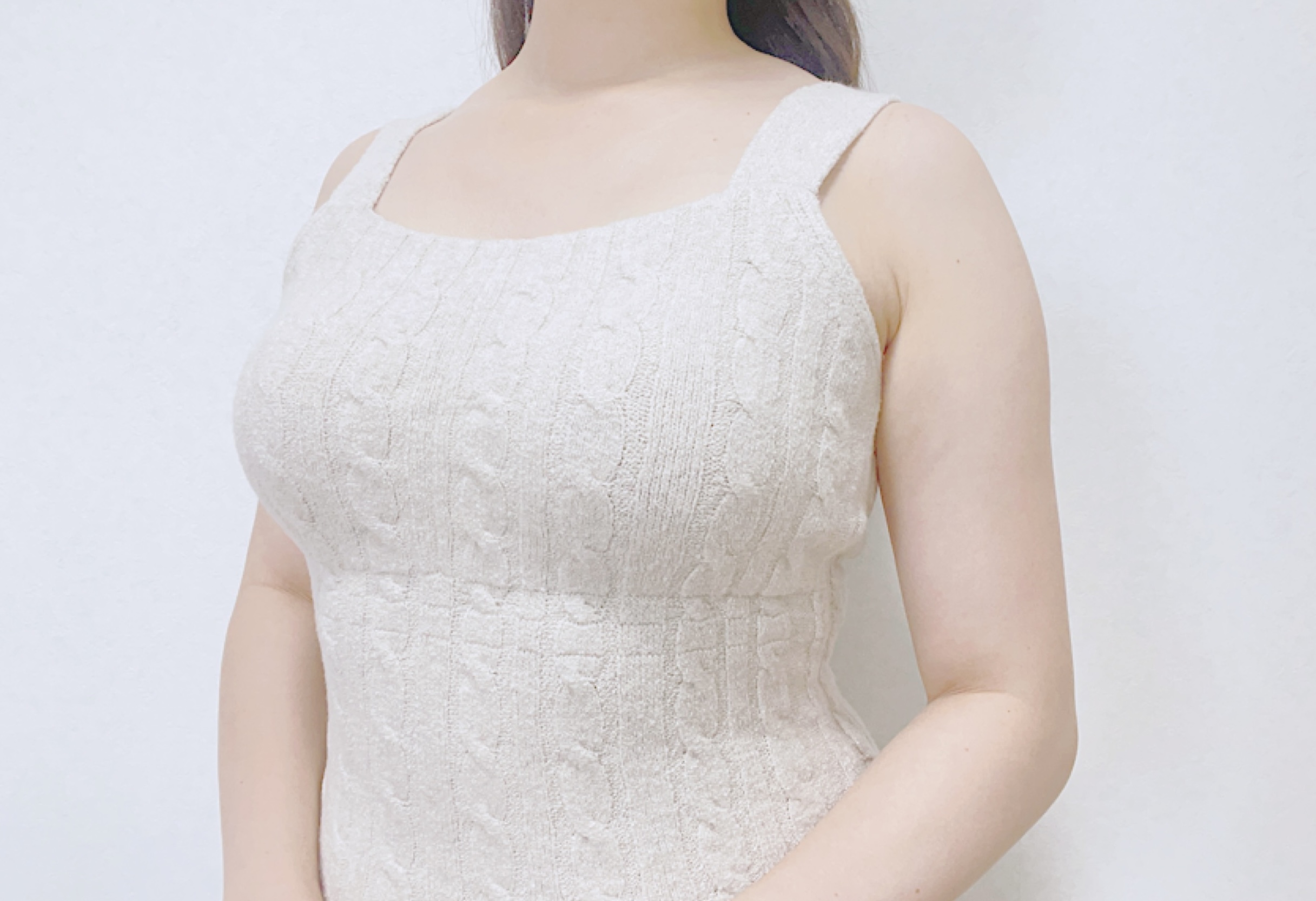 無印良品　コットン混もこもこニットブラタンクトップ　ケーブル柄　アイボリー　Ｌ セール】婦人 コットン混もこもこニットブラタンクトップ ケーブル柄