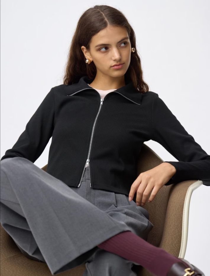 リブダブルジップカーディガン