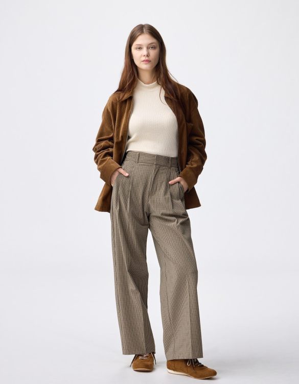 タックワイドチェックパンツ