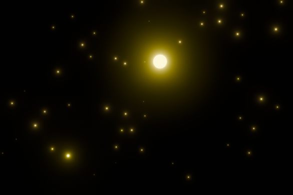 夜空に光る月と星