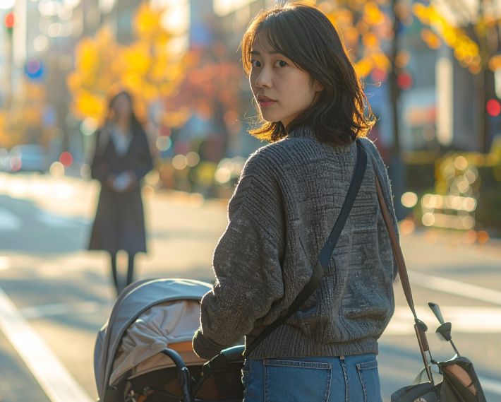 ベビーカーを押す母親