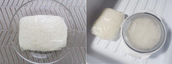 ラップで巻いたごはんとの比較