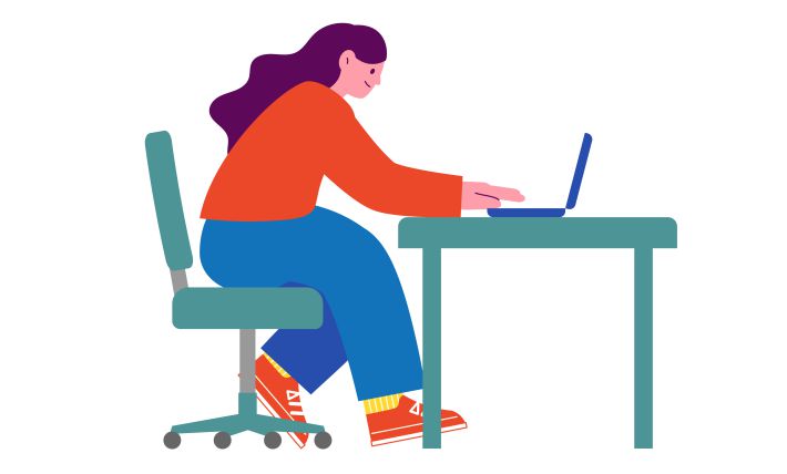 椅子に座ってノートパソコンを操作する女性イラスト