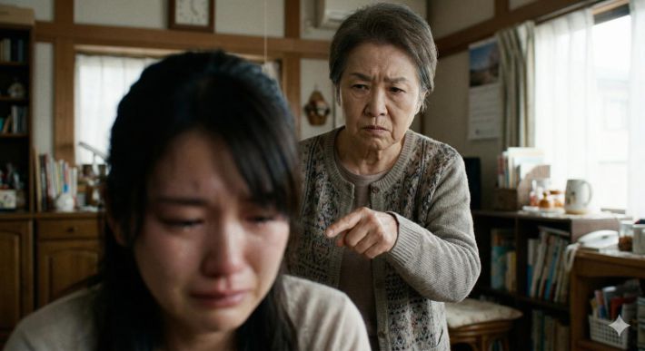 義母に指摘され涙する