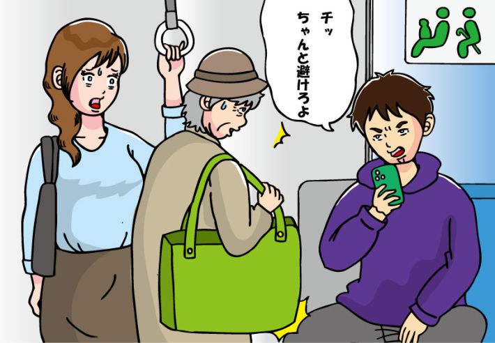 優先席に座ったまま暴言を吐く男性
