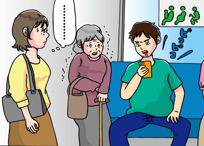 優先席を譲らないマナー違反若者