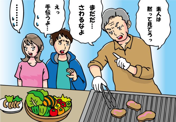 バーベキューで張り切る義父
