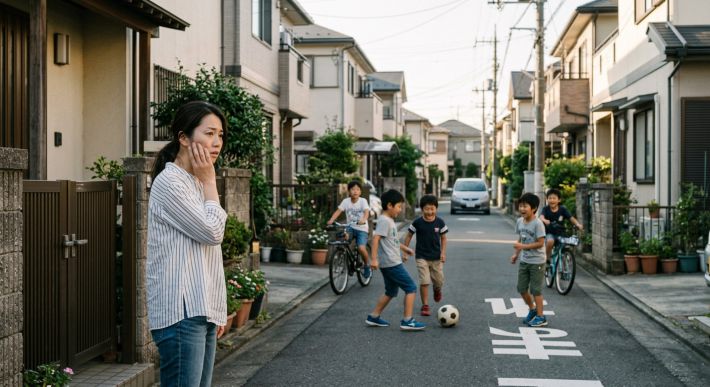 家の前でボール遊び