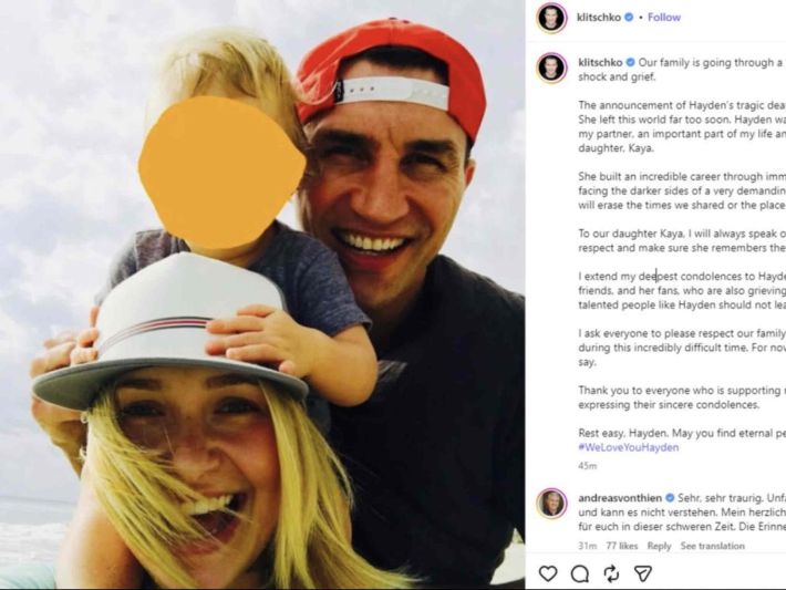 ヘイデンを追悼するメッセージを投稿したウラジミール・クリチコ