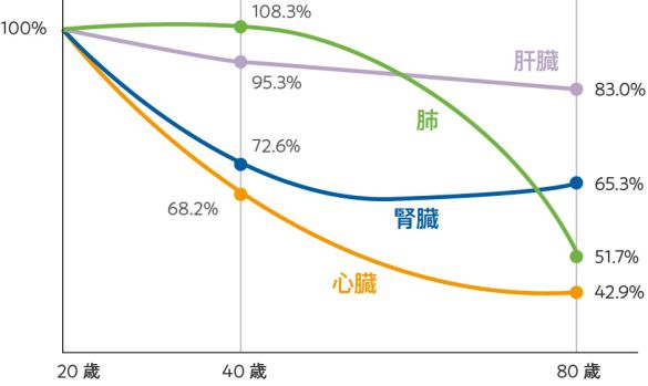 体内各器官でのコエンザイムQ10の減少