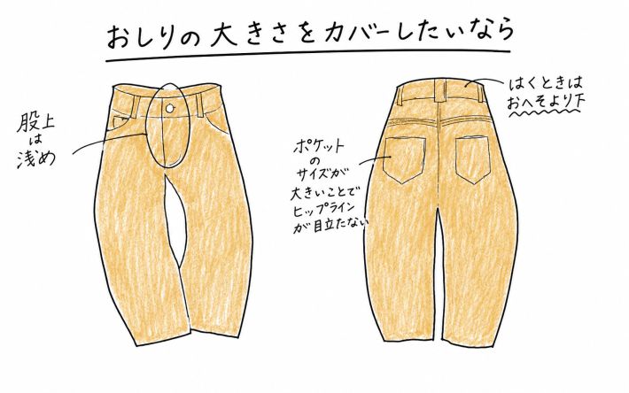 おしりの大きさをカバーするバレルレッグパンツ