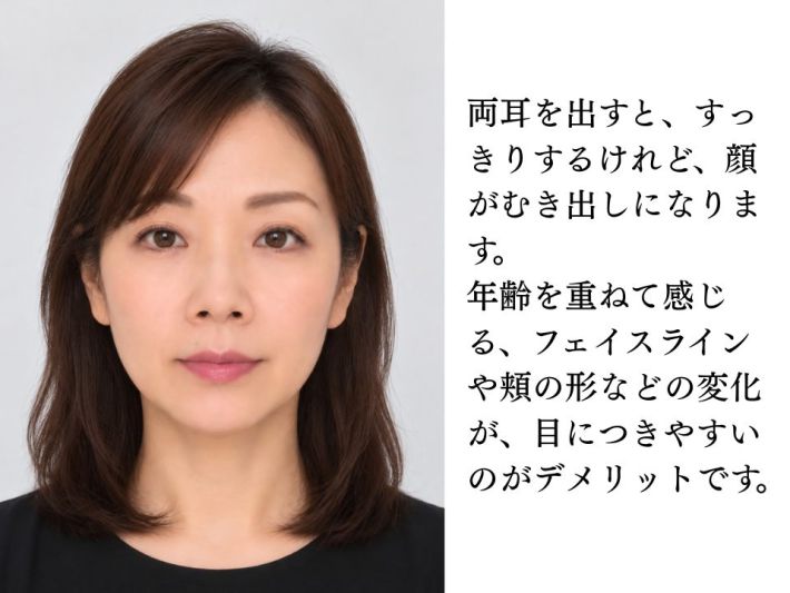 両耳を出すと、すっきりするけれど顔がむき出しに
